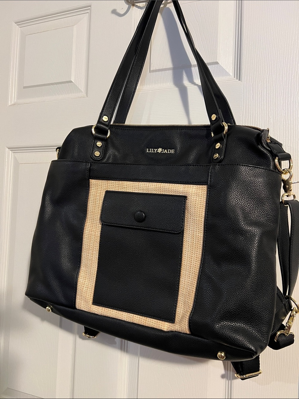 LILY JADE Black and Beige Baby Bag Tote